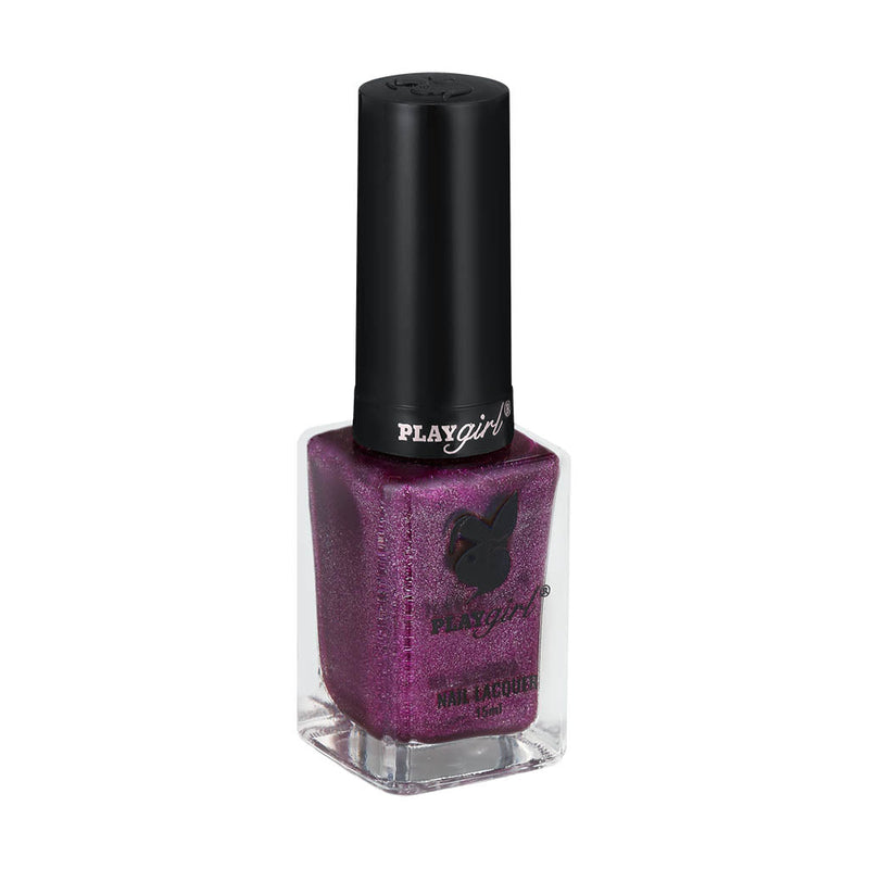 Playgirl Celeb Nail Lacquer in vibrant purple shade with a sleek black cap, offering long-lasting, high-quality color.