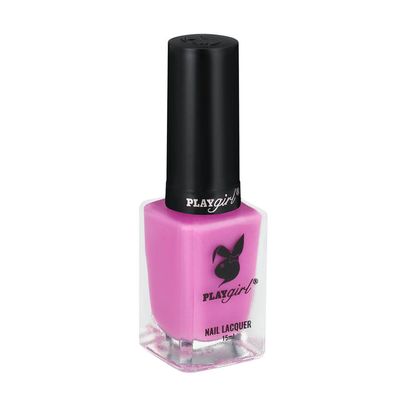 Pink bottle of Playgirl Celeb Nail Lacquer with black cap, offering vibrant and long-lasting nail polish.