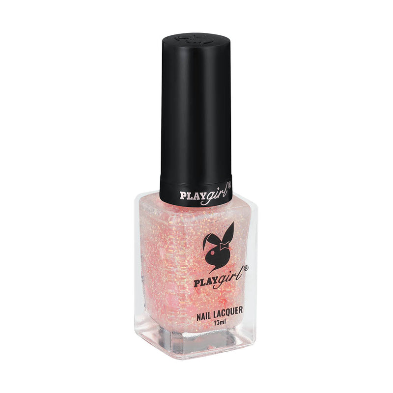 Playgirl Celeb Nail Lacquer in shimmering pink bottle, offering vibrant color and long-lasting, chip-resistant wear.