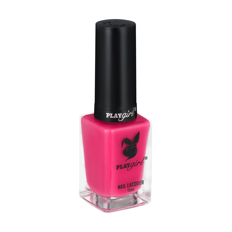 Vibrant pink Playgirl Celeb Nail Lacquer bottle with black cap.