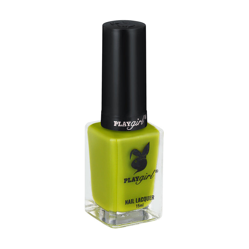 Playgirl Celeb Nail Lacquer in vibrant lime green bottle, 15ml, stylish long-lasting polish.