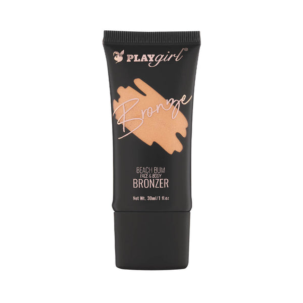 Beach Bum Liquid Bronzer tube with black packaging and radiant glow formula.