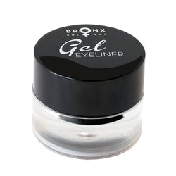 Gel eyeliner pot with black lid, offering smudge-proof, matte finish in 3 shades.